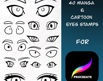 40 Cartoon and Manga Eyes Stamps for Procreate, Anime Eyes Procreate Stamps, Procreate Brushes Cartoon Eyes