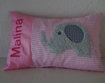 Pillow with name and elephant 20 x 30 cm