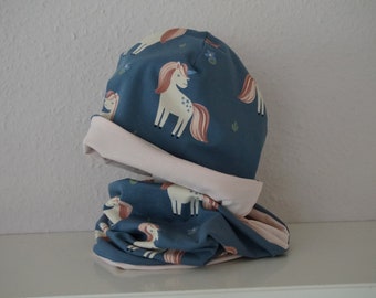 Beanie Mütze &  Loop im Set  Einhorn