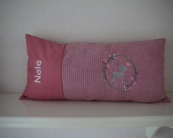 Pillow cover deer with name, waffle 30 x 60 cm