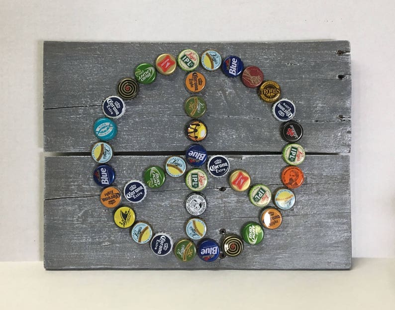 Peace Sign Bottle Cap Wall Art Etsy