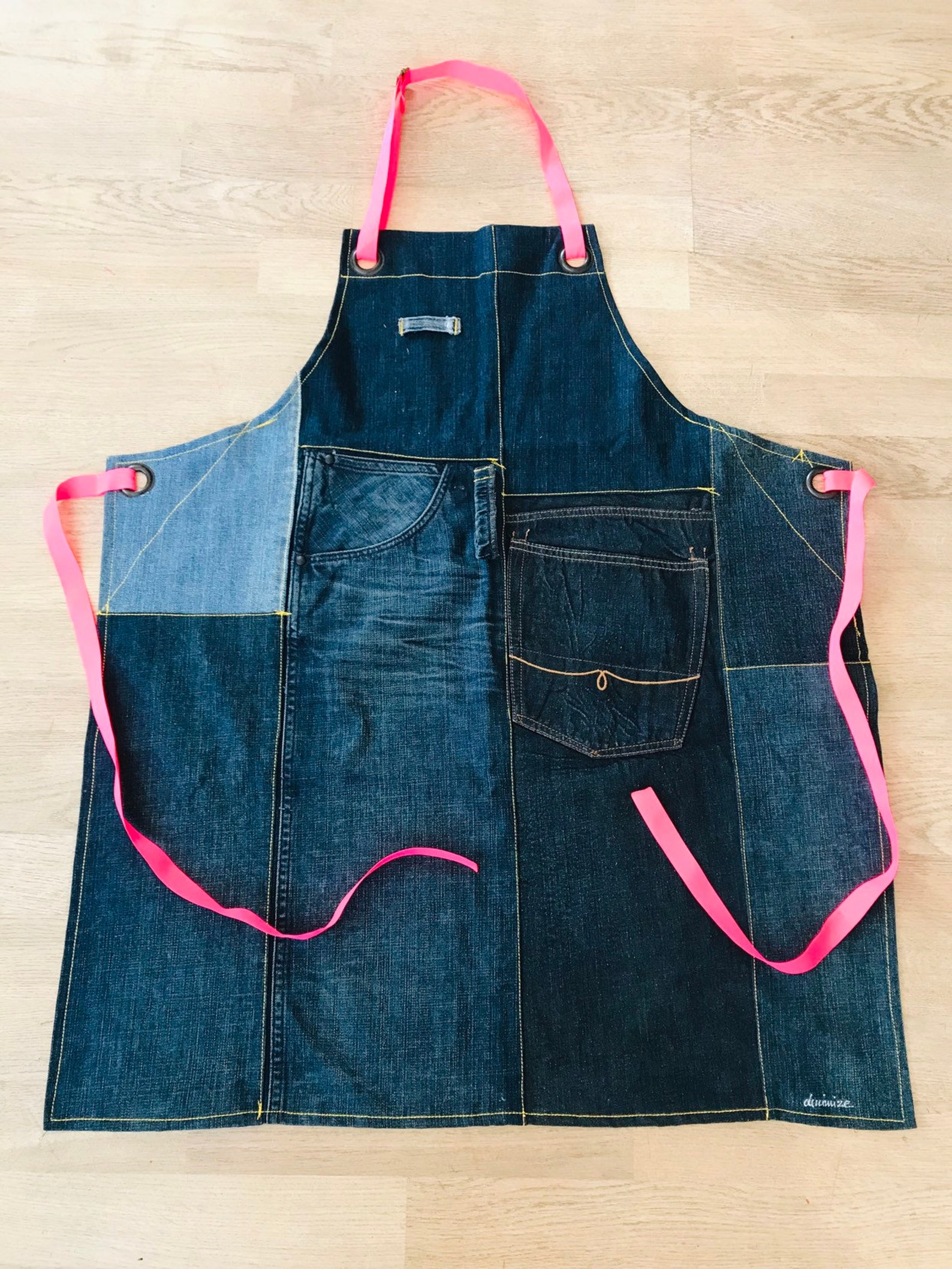 Denim Apron, Recycled Jeans Apron, Patchwork , Barista Apron ,
