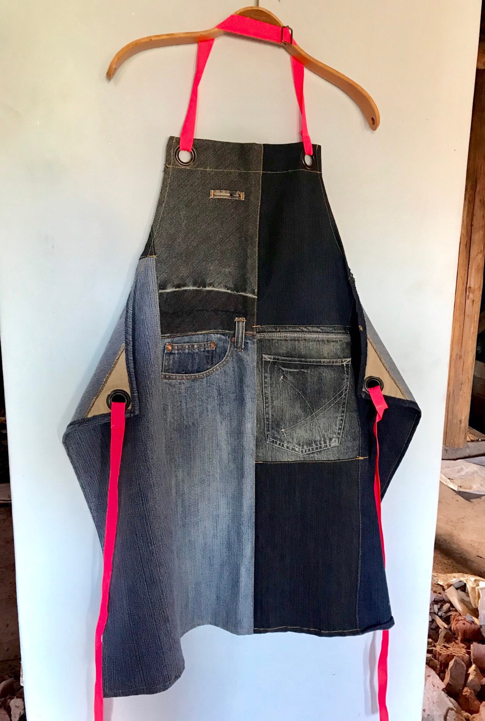 Denim Apron Recycled Jeans Apron Patchwork Barista Apron Etsy