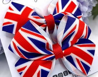 Union Jack hair clip, uk hair bows, red white and blue, Union Jack hair bow, uk bows, 3 and a half inch bow