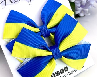 Ukraine bow, Ukraine hair bow, blue and yellow hair bows, pair of clips, Ukraine flag bows