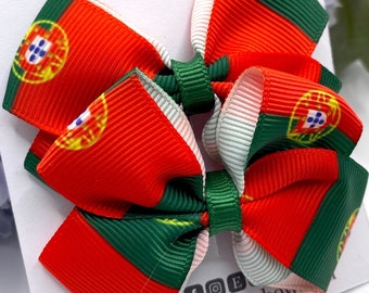 Portugal flag bow, Portuguese flag hair bow, Portuguese flag accessories,