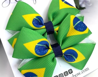 Brazil flag bows, Brazil bow, Brazil hair bow, world cup hair bows, pair of clips