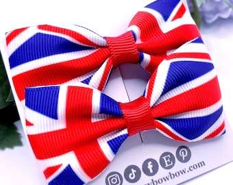 Pinza para el pelo con la bandera de la Unión, lazos para el pelo del Día de la Victoria en Europa, rojo, blanco y azul, lazo para el pelo con la bandera de la Unión, lazos del Reino Unido