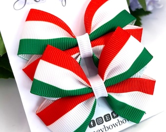 Hungary flag hair bows, Hungary hair bow, red white green, Flag hair bow, 2.5 inch tux bow clips