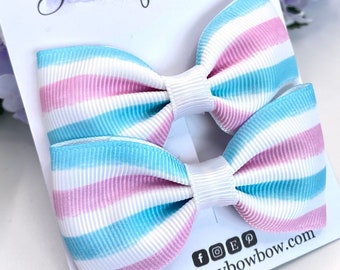 TRANSGENDER hair bows, pink and blue hair bows, blue and pink hair clips, trans gift