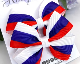 Slovakia bow, slovenia hair bow, red blue and white hair bows, pair of clips