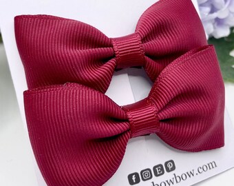 Lazos burdeos, juego de pinzas, lazos rojos para el cabello, pinzas para lazos de cinta, pinzas pequeñas color granate, lazos rojo oscuro, lazos clásicos de 3 pulgadas,