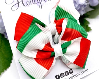 Italia flag hair bows, Italy hair bow, red white green, Italian hair bow, 2.5 inch tux bow clips