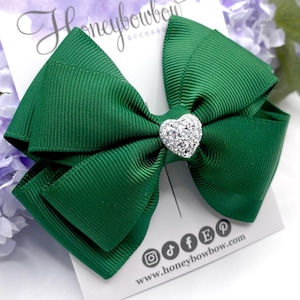 Dark green hair bow, green school bow, green school bow, 3.5 inch hair bow, double Tux bow,