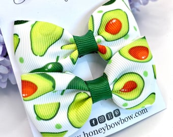 Avocado bows, avocado hair clips, avocabow, green hair bows, green hair clips