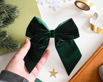 DARK GREEN velvet Christmas tree bows, velvet bows for Christmas tree, green Christmas decorations, 2 sizes