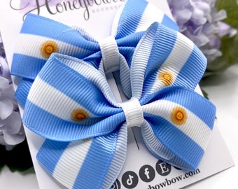 Argentina bow, Argentina hair bow, Argentinian hair bows, country flag hair clips, blue flag ribbon bows