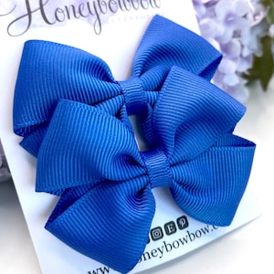 Royal blaue Schleifen, 5,5 cm Schleifen, kleine Schulschleifen, Bandhaarspangen, blaue Haarschleifen