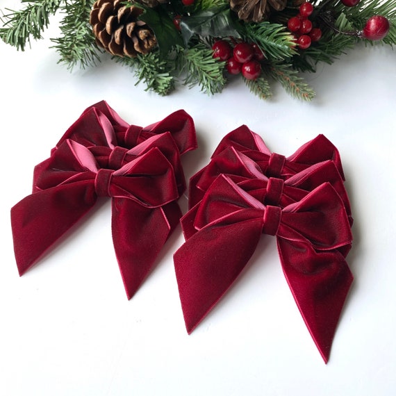 SCARLET Velvet Christmas Tree Bows, Velvet Bows for Christmas Tree