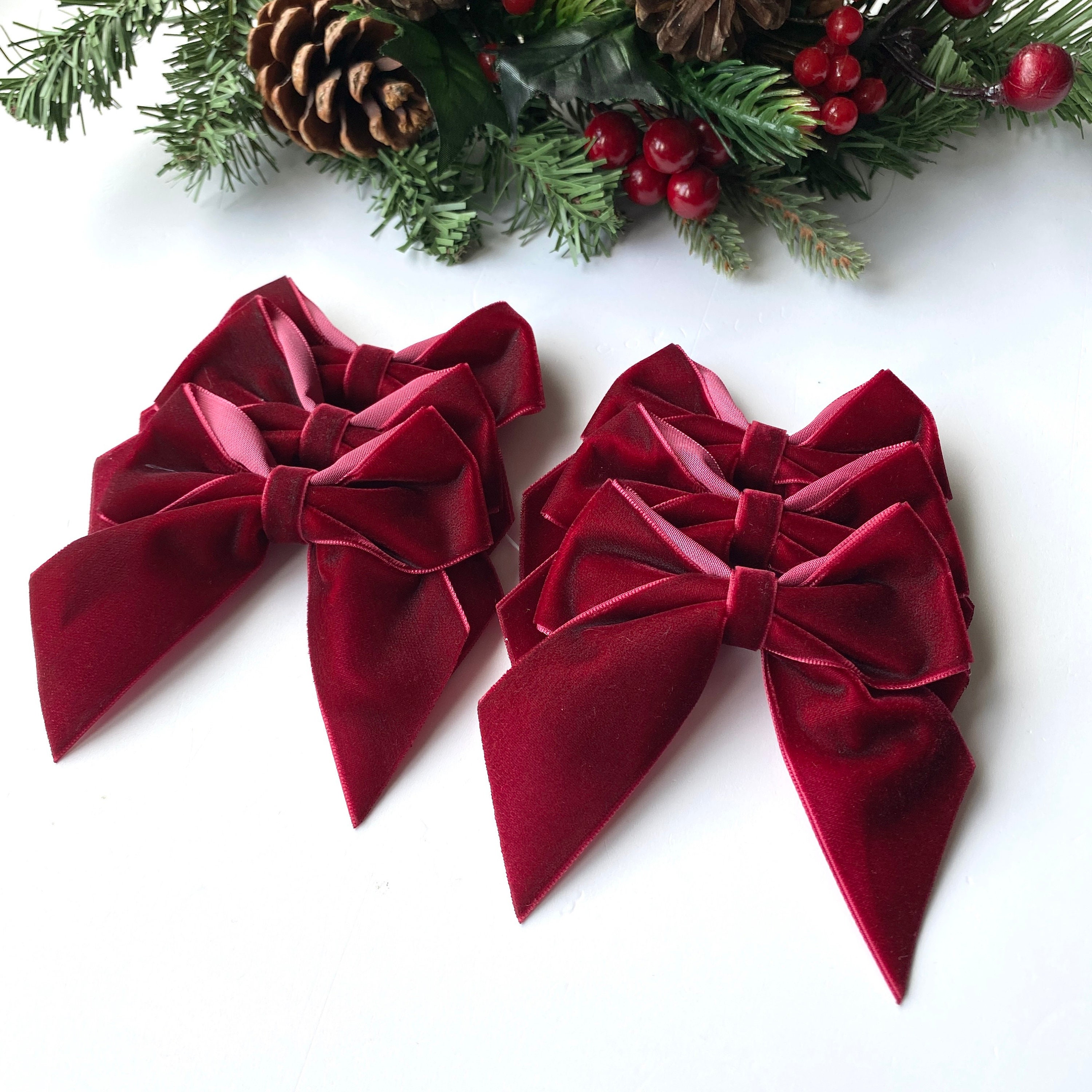 SCARLET Velvet Christmas Tree Bows, Velvet Bows for Christmas Tree,  Christmas Decorations, SR240 Scarlet 