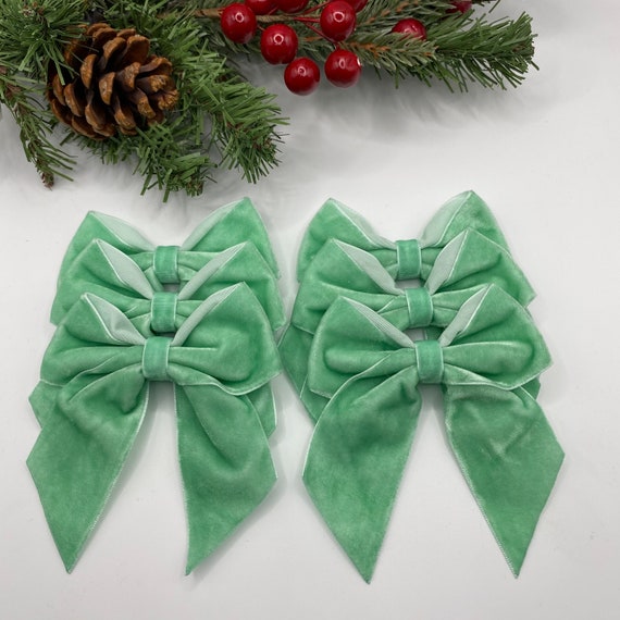 Pastel Green Velvet Christmas Tree Bows, Velvet Bows for Christmas