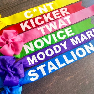 Tail warning ribbon, horse tail ribbon, pony ribbon bow, stallion ribbon, green horse ribbon, moody mare gift, horse gift