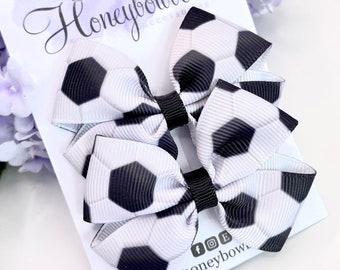 Football hair bows, soccer ball hair accessories, girls football gift,