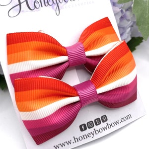 LESBIAN flag hair bows, lesbian hair bow, lesbian ribbon, sunset lesbian flag, gay pride