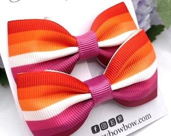 LESBIAN flag hair bows, lesbian hair bow, lesbian ribbon, sunset lesbian flag, gay pride