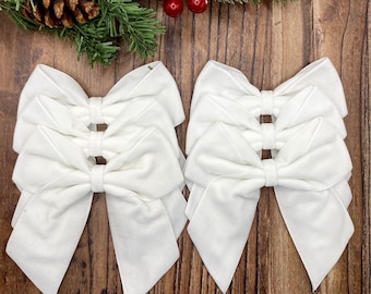 White velvet Christmas tree bows, velvet bows for Christmas tree, Christmas decorations, set of 6 bows, white Christmas decoration, 5.5 inch