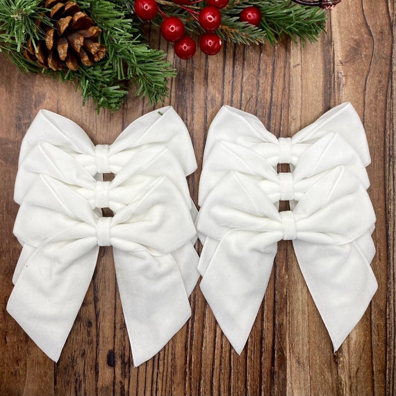 White Velvet Christmas Tree Bows, Velvet Bows for Christmas Tree