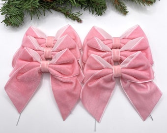 Pink Christmas tree bows, baby pink velvet bows, baby pink Christmas decorations