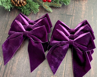 Purple velvet Christmas tree bows, velvet bows for Christmas tree, purple Christmas decorations, set of 6 bows, purple christmas bows,