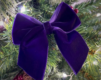 Noeuds pour sapin de Noël en velours violet, noeuds en velours pour sapin de Noël, décorations de Noël, lot de 6 noeuds, décorations de Noël, 4 pouces