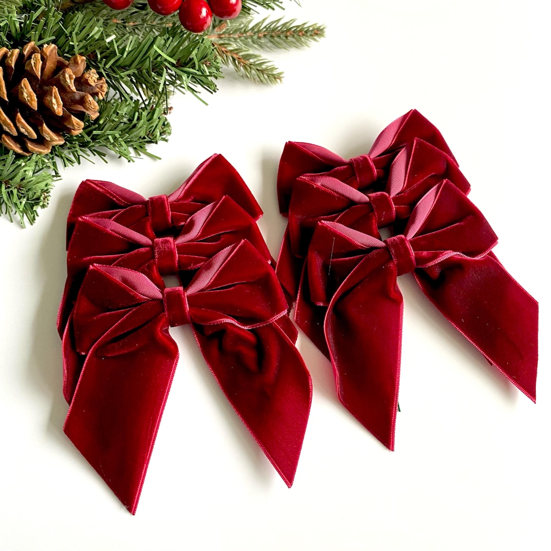 SCARLET Velvet Christmas Tree Bows, Velvet Bows for Christmas Tree ...