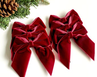 SCARLET velvet Christmas tree bows, velvet bows for Christmas tree, Christmas decorations,  4 inch Christmas tree bows, Scarlet