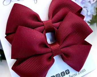 Lazos burdeos, juego de pinzas, lazos rojos para el cabello, pinzas para lazos de cinta, pinzas pequeñas de color granate, lazos rojo oscuro, 2 pulgadas y media