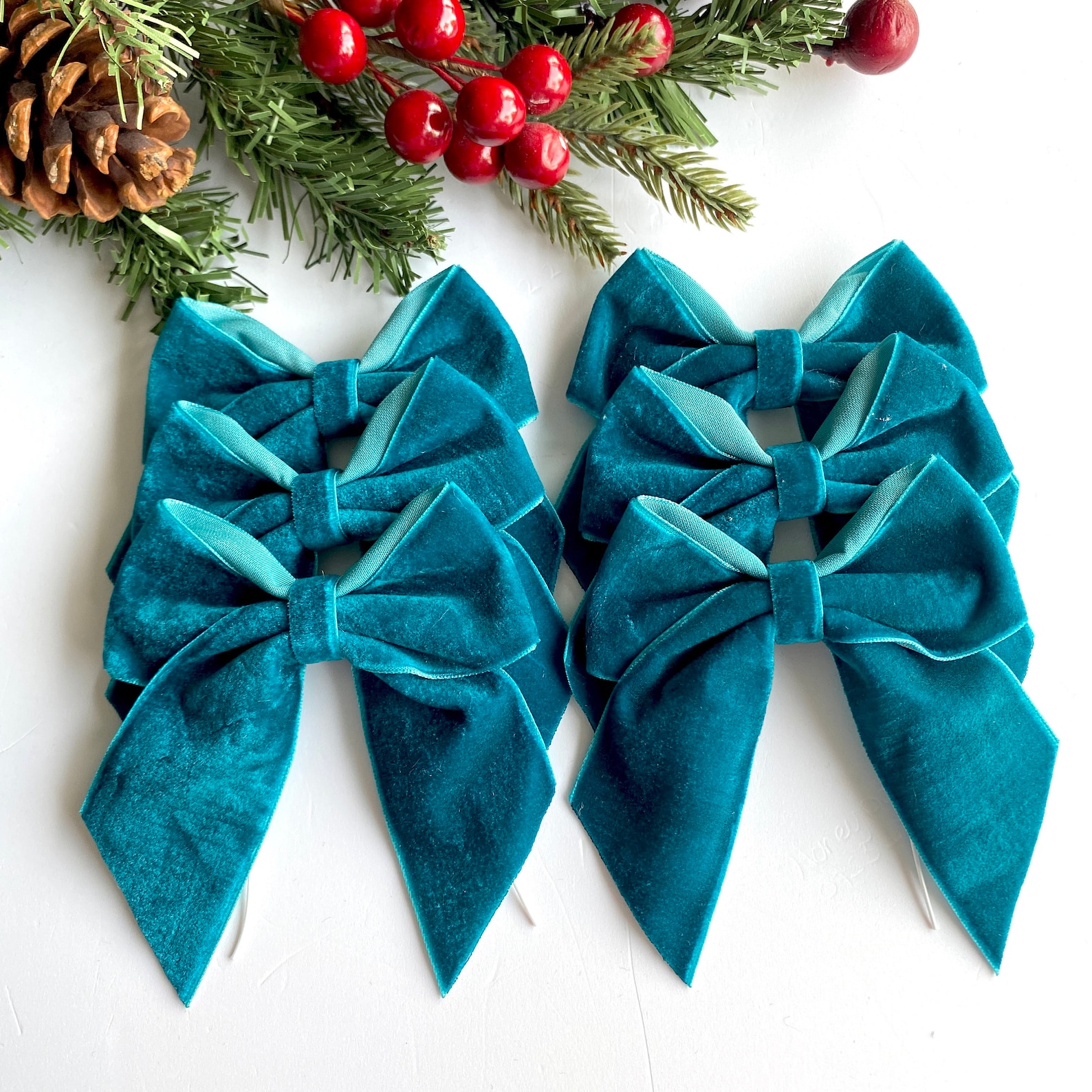 Image of Peacock Teal Velvet Bows