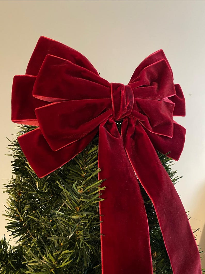 Deep Red Bow Topper for Christmas Tree, Velvet Bows for Wreath, Big ...