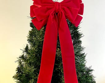 Red Bow topper for Christmas tree, velvet bows for wreath, Christmas decorations, big velvet bow, 9 inch velvet bow, WREATH NOT INCLUDED