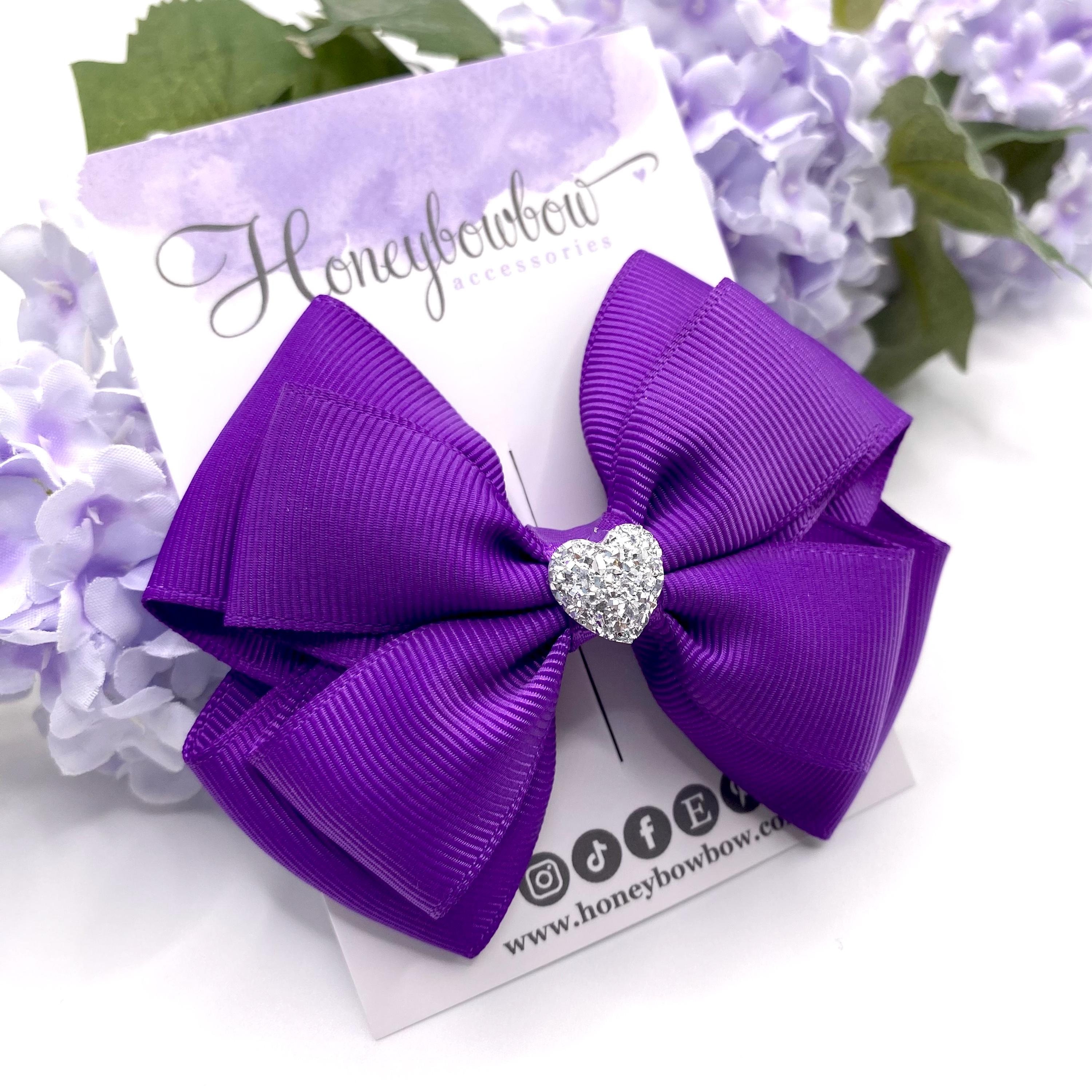 Purple Hair Bow, Purple Ribbon Hair Bow, Purple Bow Elastic, 3.5