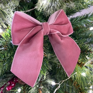 Dusty Pink velvet Christmas tree bows, velvet bows for Christmas tree, Christmas decorations, set of 6 bows, 4 inch bows, rose pink