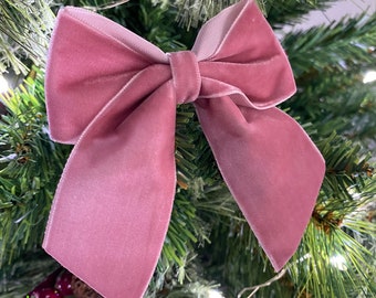 Dusty Pink velvet Christmas tree bows, velvet bows for Christmas tree, Christmas decorations, set of 6 bows, 4 inch bows, rose pink