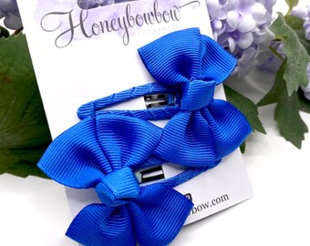 Royal blue Hair slides, blue ribbon hair slides, royal snap clips, ribbon snap clip, school snap clips, bow snap clips