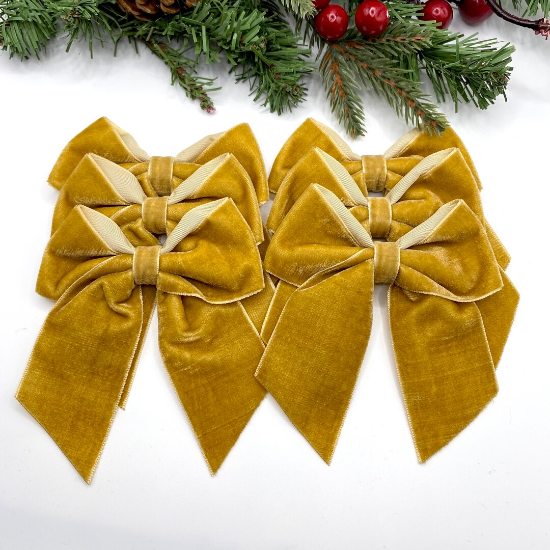 Mustard Velvet Christmas Tree Bows Velvet Bows for Christmas Etsy