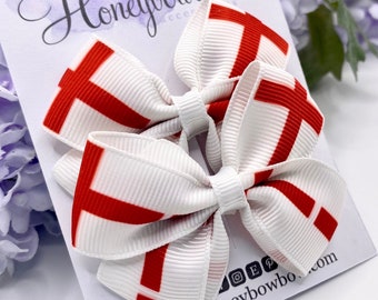 England flag hair bows, England hair bow, red and white, Union Jack hair bow, st George