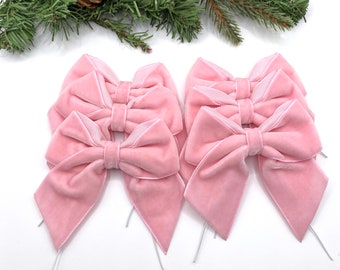 Pink Christmas tree bows, baby pink velvet bows, baby pink Christmas decorations