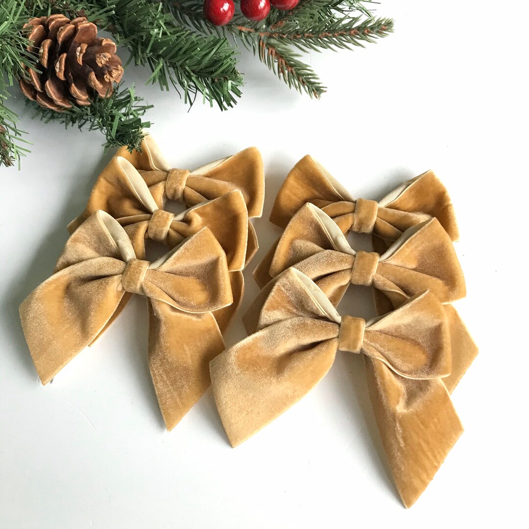 Gold Velvet Christmas Tree Bows, Velvet Bows for Christmas Tree