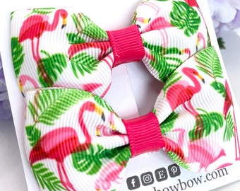 Flamingo hair bows, tropical vibes, summer hair bows, pink flamingo, flamingo gift