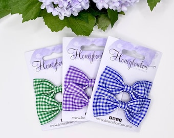 Small gingham school bows, gingham hair clips, ribbon gingham hair bows, school bow clips